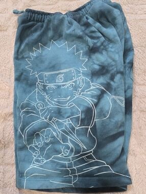 Zara Teal Tie-Dye Naruto Line-Art Shorts